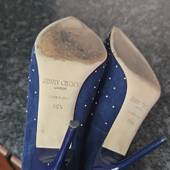 Jimmy Choo 36.5 (6.5) Navy Blue Suede Micro Silver Studded Stiletto Heels - Picture 10 of 16